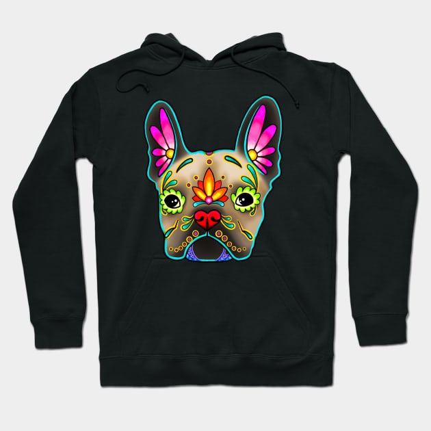 French Bulldog in Fawn - Day of the Dead Sugar Skull Dog Hoodie by prettyinink